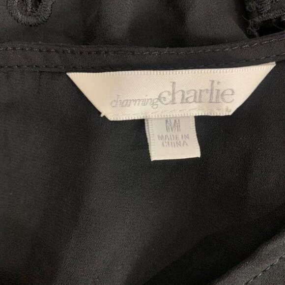 Charming Charlie Womens Black Lace Trim Blouse Size Medium - Picture 4 of 6